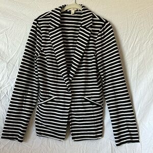 Caslon black and white striped knit blazer